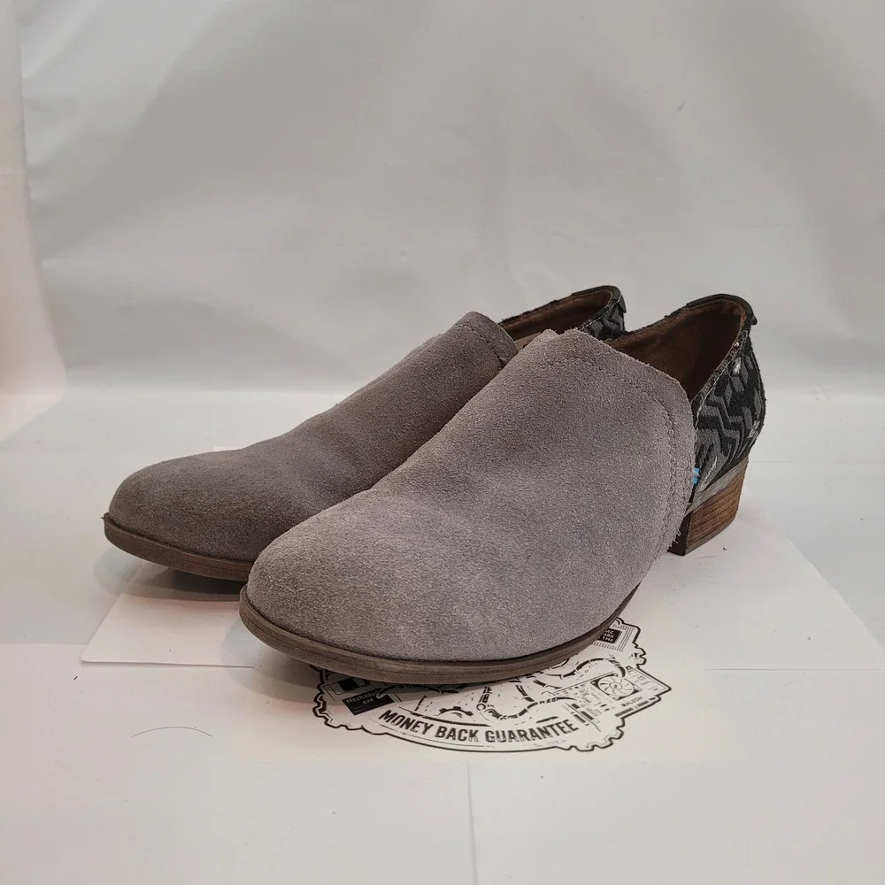 TOMS Deia Booties Womens 9 Grey Suede Woven Textile Ankle Boots Slip On